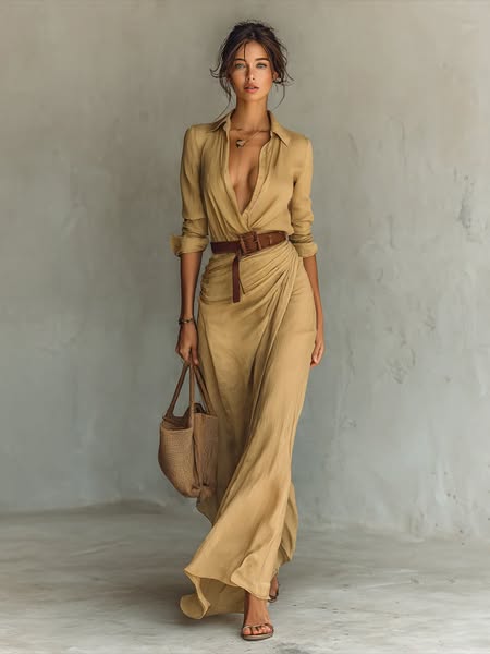 Women's Minimalist Linen-Blend Collared Single-Breasted Sleeveless