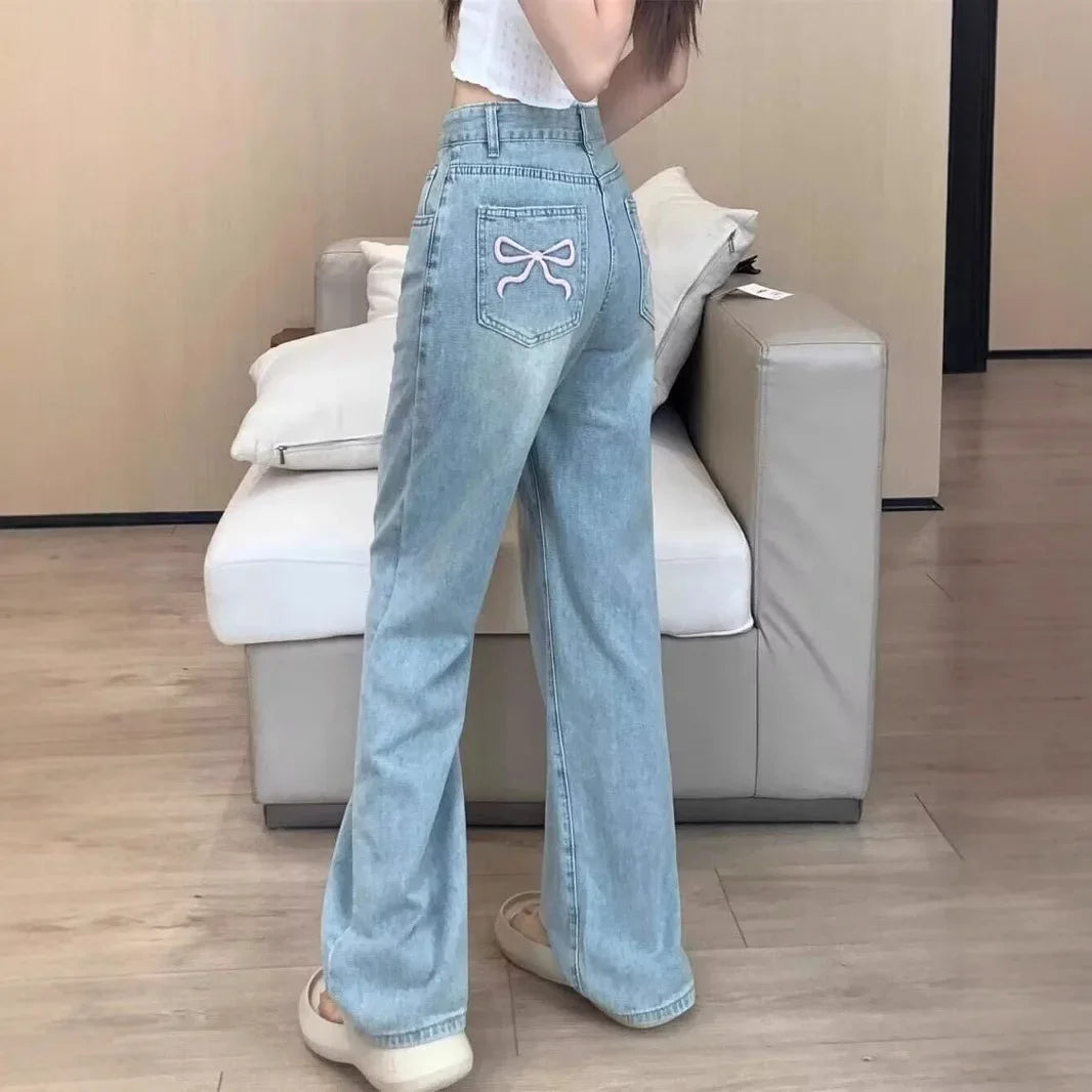 Wide Leg Embroidered Denim Pants
