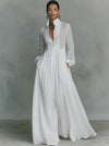 Women's Minimalist Cotton And Linen Patchwork Single-breasted Stand-up Collar Long-sleeved Maxi Dress