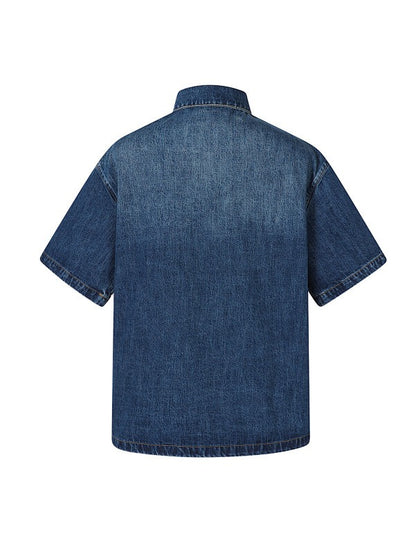 Classic Solid Logo Denim Short Sleeve Shirt